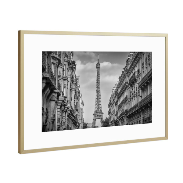 Poster mit Rahmen Gold "Pariser Flair | Monochrom" artboxONE - Städte,Reise,Schwarzweiß,Architektur,Städte / Paris,Reise / Länder