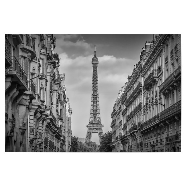 Poster "Pariser Flair | Monochrom" artboxONE - Städte,Reise,Schwarzweiß,Architektur,Städte / Paris,Reise / Länder - Paris,Eiffelturm,Straße