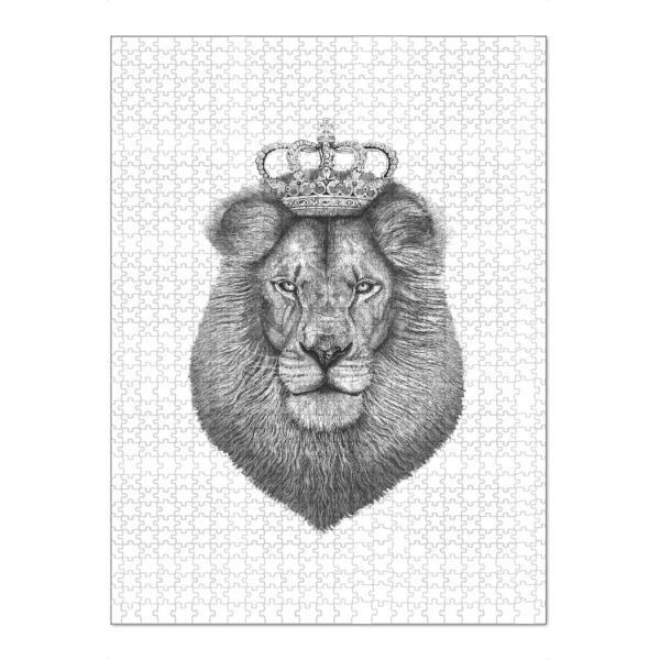 Puzzle Ravensburger "The King" artboxONE - Tiere,Schwarzweiß,Lustig - Löwe,König,Krone,Tier,Schwarzweiß,Portrait - Bild löwe