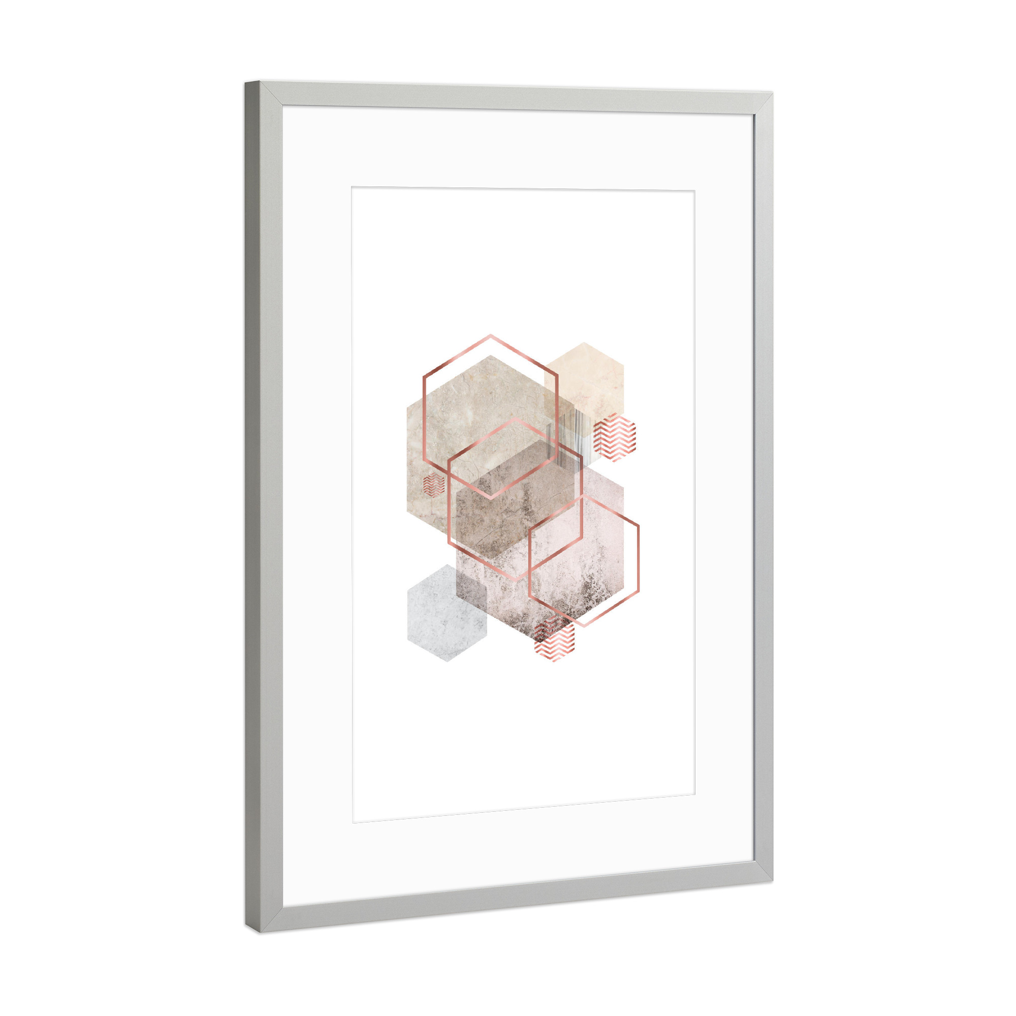 Poster mit Rahmen Silber "Hexagonal Geo No. 3" artboxONE - Abstrakt,Geometrie