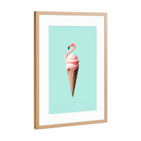 Poster mit Rahmen Kupfer "FLAMINGO EIS" artboxONE - Natur,Für Kinder,Tiere,Essen & Trinken,Reise / Strand und Meer