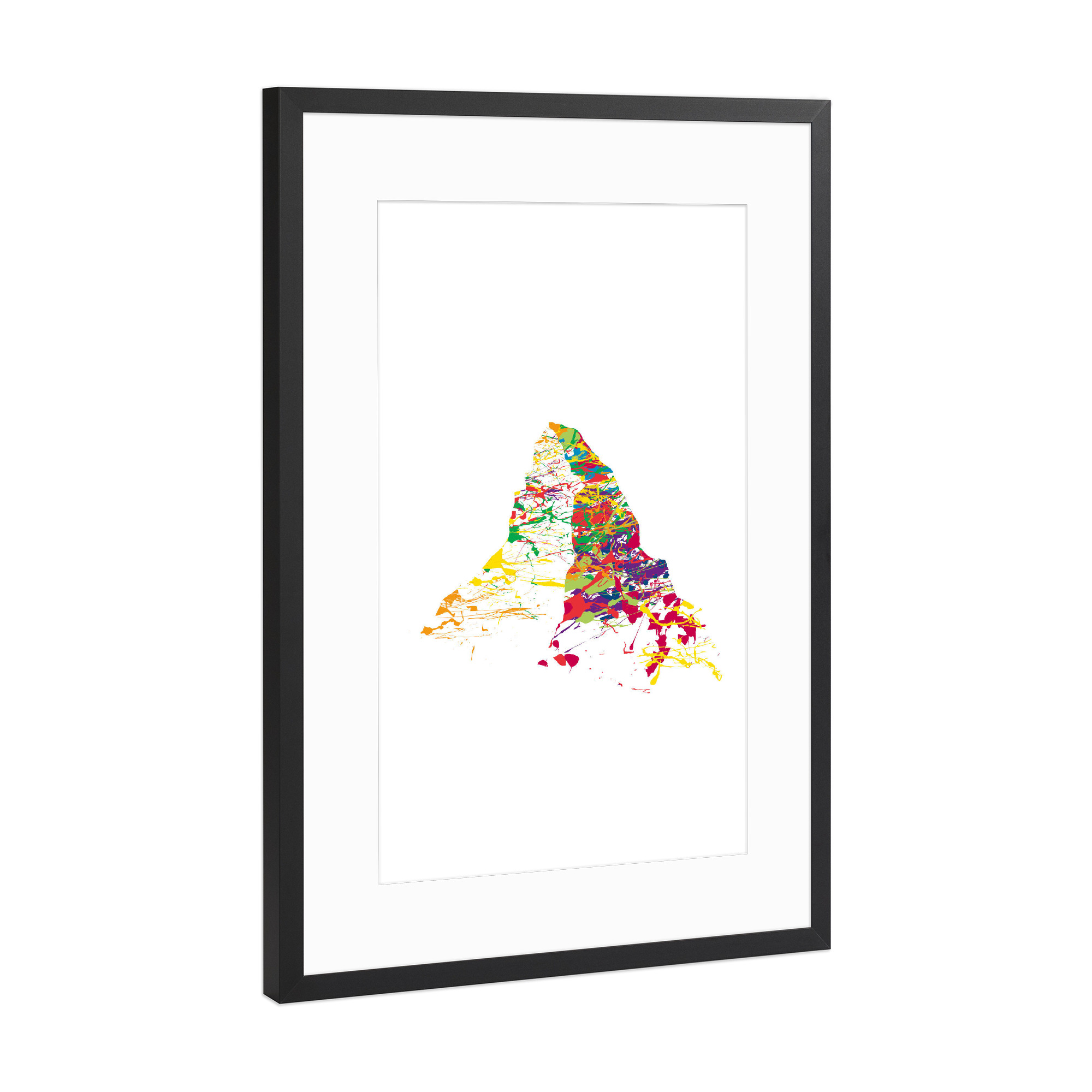 Poster mit Rahmen Schwarz (Metallic) "Mountainsplash Matterhorn bunt" artboxONE - Natur,Reise - Berg,Gebirge,Bunt,Modern,Abstrakt,Berge,Mythen,Schweiz