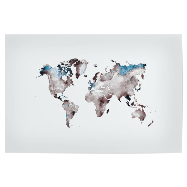 Poster 30x20 cm "World map 79 white blue" artboxONE - Reise,Reise / Länder,Kartografie - Weltkarte,Welt,Karte