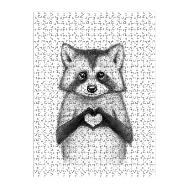 Puzzle Ravensburger "Raccoon with heart" artboxONE - Für Kinder,Tiere,Schwarzweiß,Liebe - Raccoon,Liebe,Waschbär,Schwarzweiß,Tier,Herz
