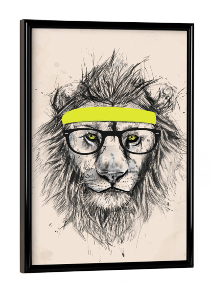 Poster mit schwarzem Rahmen "Hipster lion" artboxONE - Tiere - Lion,Headband,Sport