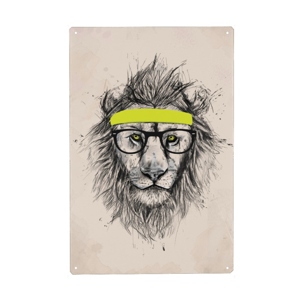 Metall Poster "Hipster lion" artboxONE - Tiere - Lion,Headband,Sport - Blechschild