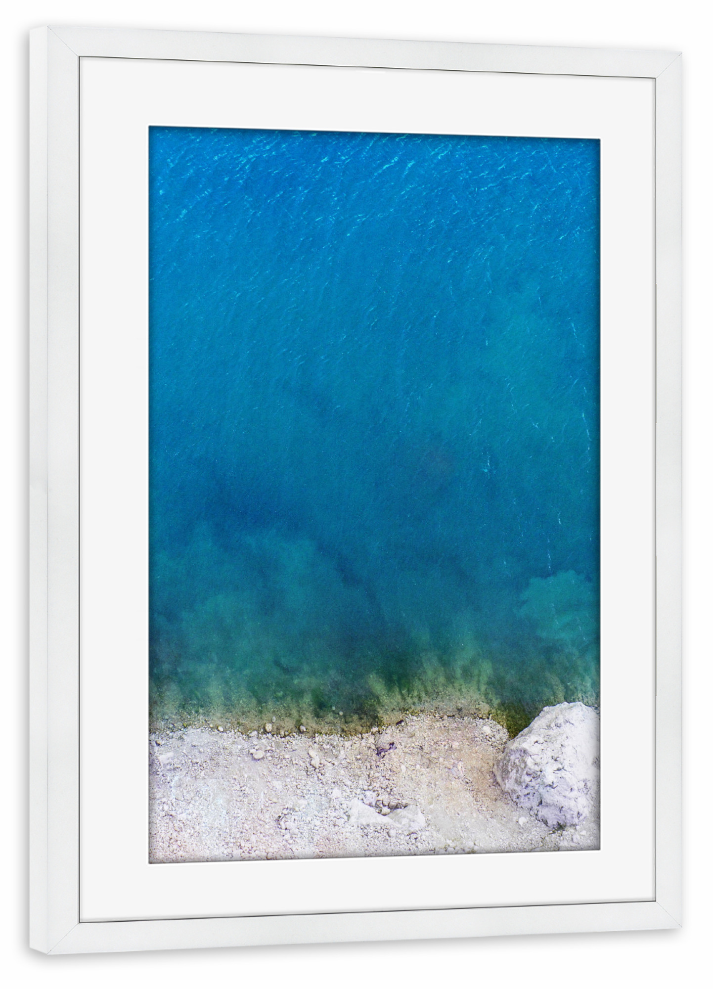 Poster mit Rahmen weiß "Deep Blue Sea" artboxONE - Reise / Strand und Meer - Ocean,Sea,Aerial,Drone,Beach,Wave