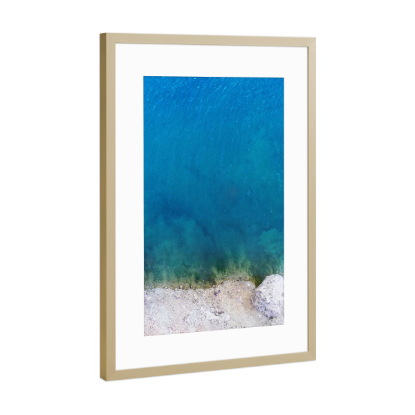 Poster mit Rahmen Gold "Deep Blue Sea" artboxONE - Reise / Strand und Meer - Ocean,Sea,Aerial,Drone,Beach,Wave