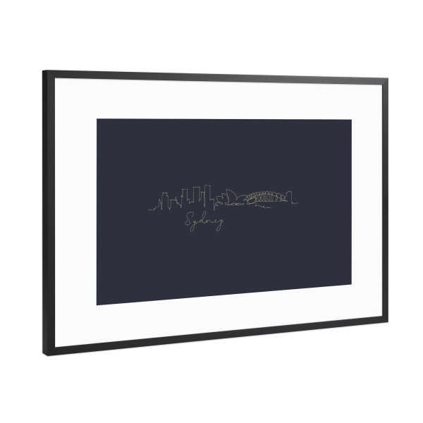 Poster mit Rahmen Schwarz (Metallic) "Pen line silhouette Sydney dark" artboxONE - Städte / Sydney - Skyline,Sydney,Australia