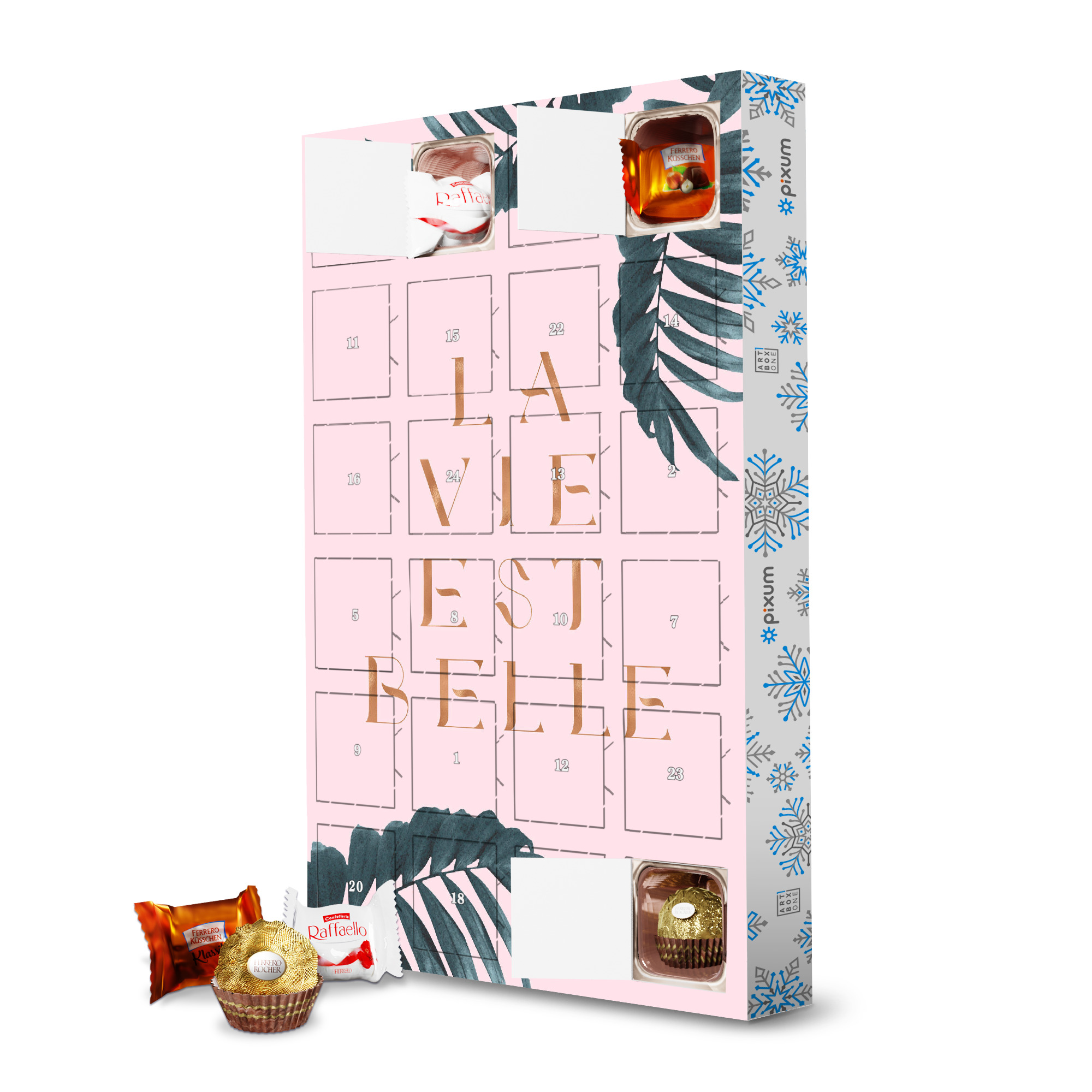 Adventskalender mit Ferrero Pralinen La Vie est Belle Rose Gold Edition artboxONE Adventskalender Natur