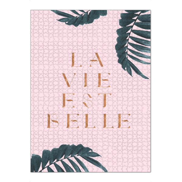 Puzzle Ravensburger "La Vie est Belle Rose Gold Edition" artboxONE - Natur,Abstrakt - Quote,French,France,Palm - Bild quote