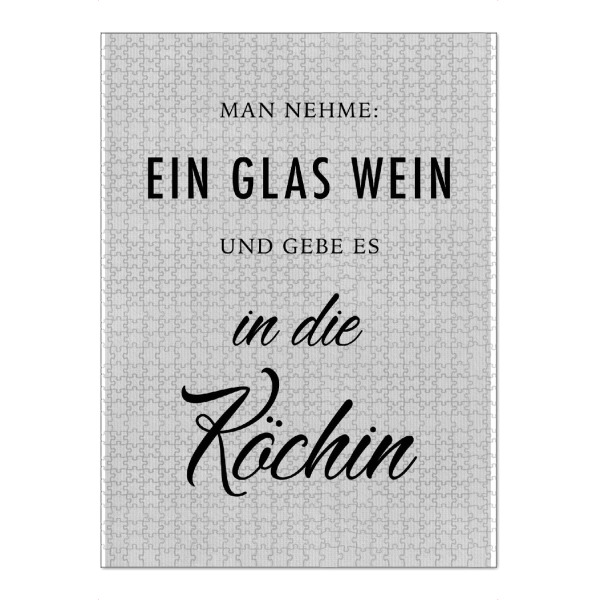 Puzzle Ravensburger "Ein Glas Wein - Köchin" artboxONE - Typografie,Essen & Trinken - Glas,Wein,Köchin,Schwarzweiß,Kitchen,Küche - Bild glas