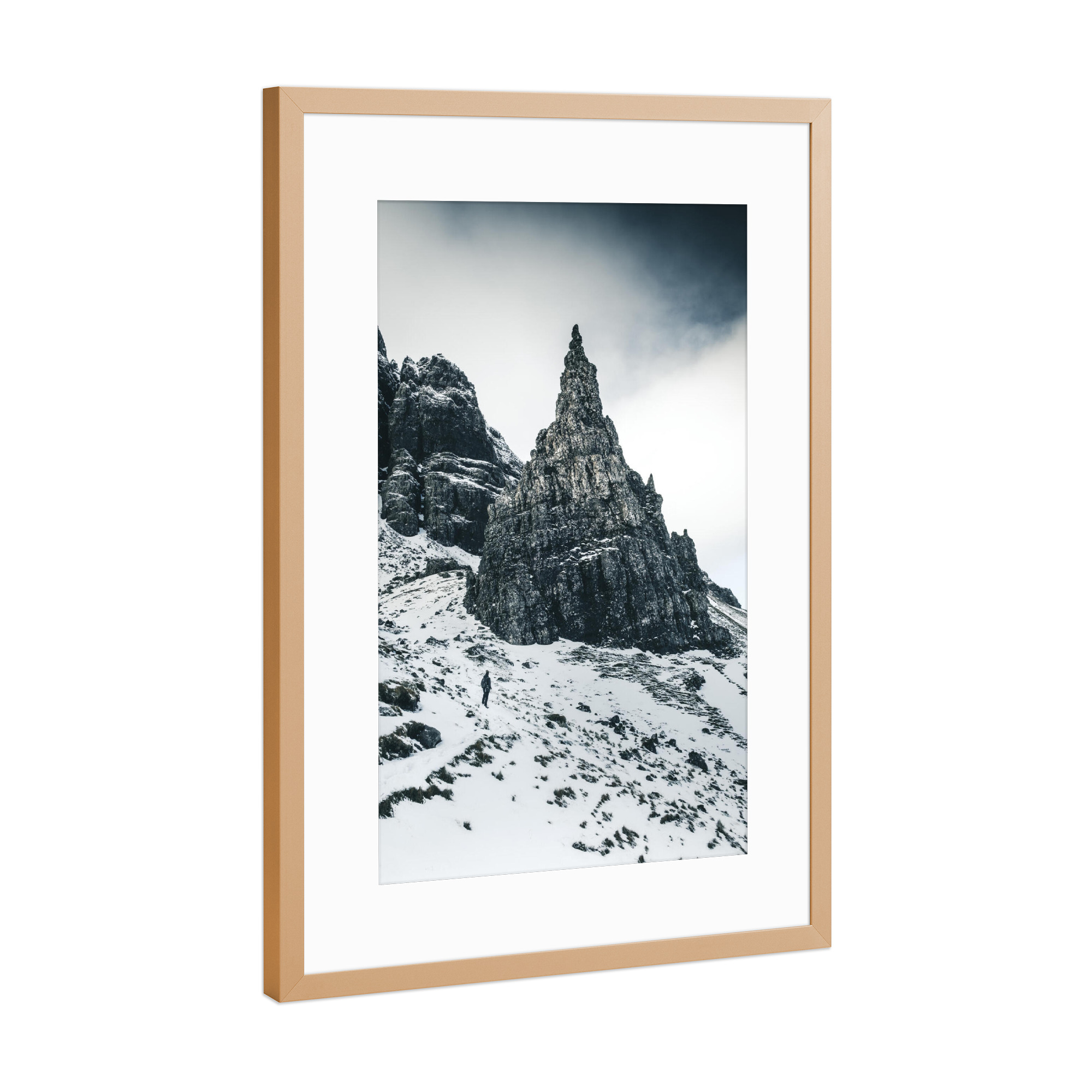 Poster mit Rahmen Kupfer "Old Man Of Storr im Winter" artboxONE - Reise,Reise / Länder - Schottland,Felsen,Stein,Winter