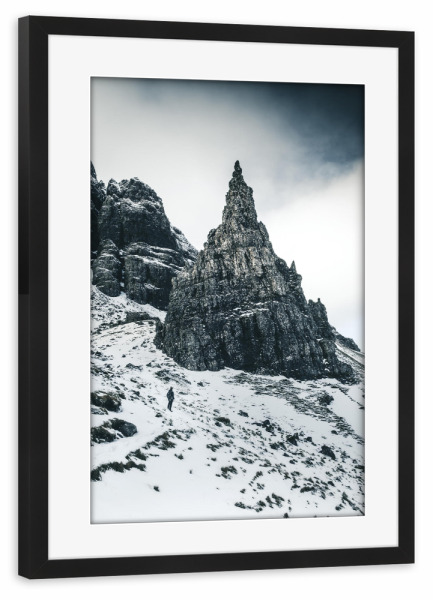 Poster mit Rahmen schwarz "Old Man Of Storr im Winter" artboxONE - Reise,Reise / Länder - Schottland,Felsen,Stein,Winter