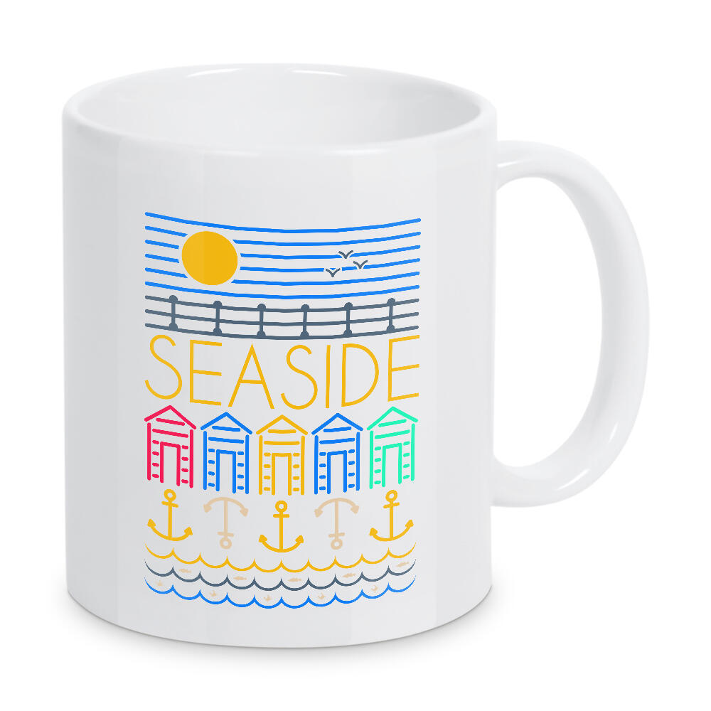 Tasse "Unten am Meer" artboxONE - Natur,Reise,Reise / Strand und Meer - Meer,Meer,Urlaub,Sommer,Sommerzeit,Strandhütten,Strand,Sonnig,Minimal