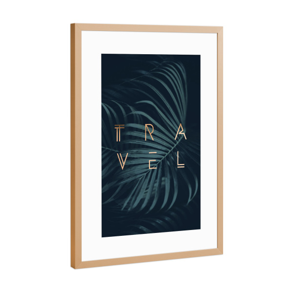 Poster mit Rahmen Kupfer "Jungle Sounds" artboxONE - Typografie - Leaves,Explore,Travel