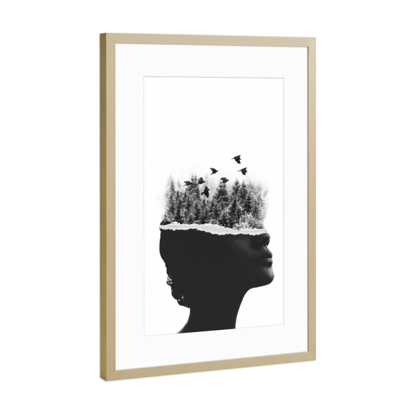 Poster mit Rahmen Gold "Freedom Of Mind" artboxONE - Abstrakt,Menschen,Schwarzweiß - Travel,Birds,Surrealism