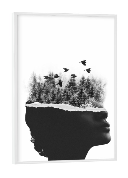 Poster mit weißem Rahmen "Freedom Of Mind" artboxONE - Abstrakt,Menschen,Schwarzweiß - Travel,Birds,Surrealism