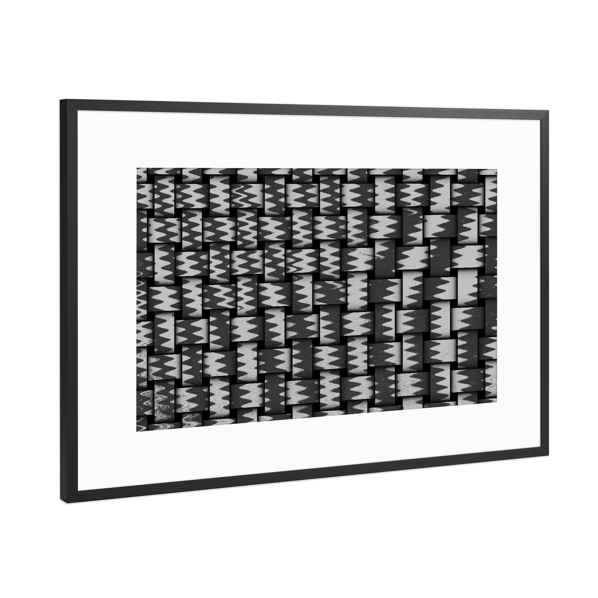Poster mit Rahmen Schwarz (Metallic) "Pattern Weben schwarzweiss" artboxONE - Abstrakt,Schwarzweiß - Pattern,Weben