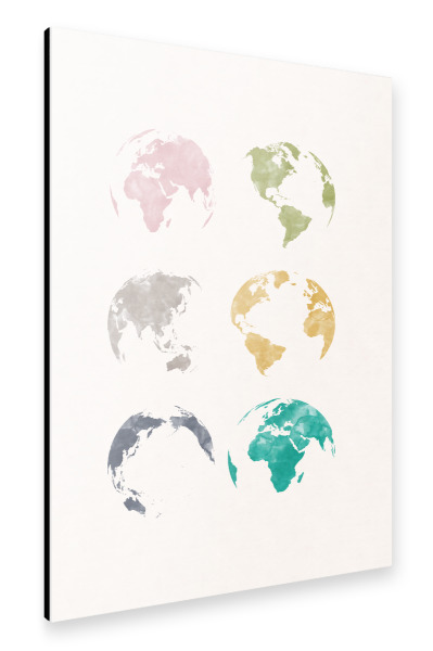 Alu-Dibond "World map in watercolor colorful" 30x20 cm artboxONE