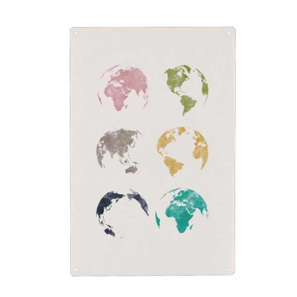 Metall Poster "World map in watercolor colorful" artboxONE - Kartografie - World map,Globes,Weltkarte - Blechschild