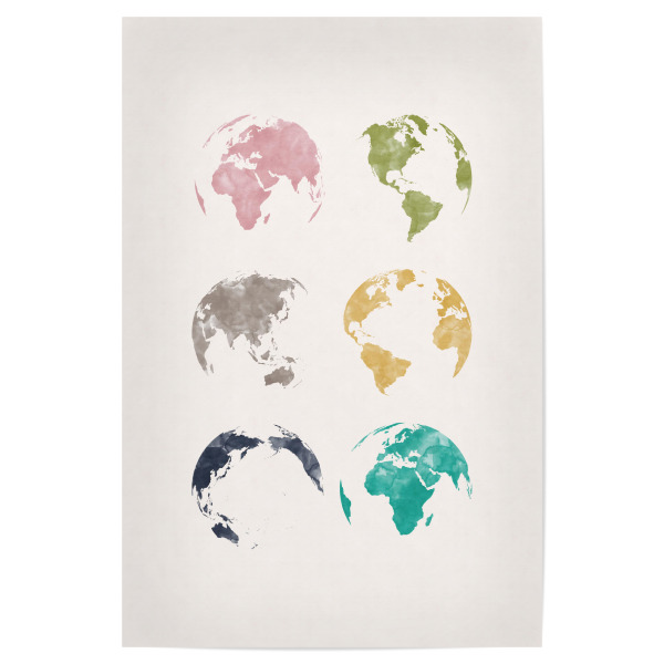 Poster "World map in watercolor colorful" artboxONE - Kartografie - World map,Globes,Weltkarte