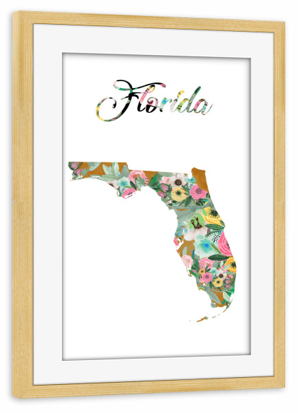 Poster mit Rahmen kiefer "Florida vintage Karte" artboxONE - Kartografie - Florida,Map,Retro,Vintage