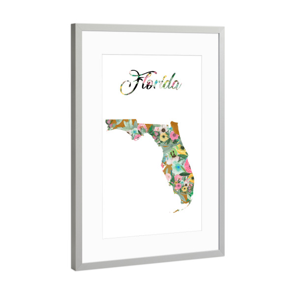 Poster mit Rahmen Silber "Florida vintage Karte" artboxONE - Kartografie - Florida,Map,Retro,Vintage