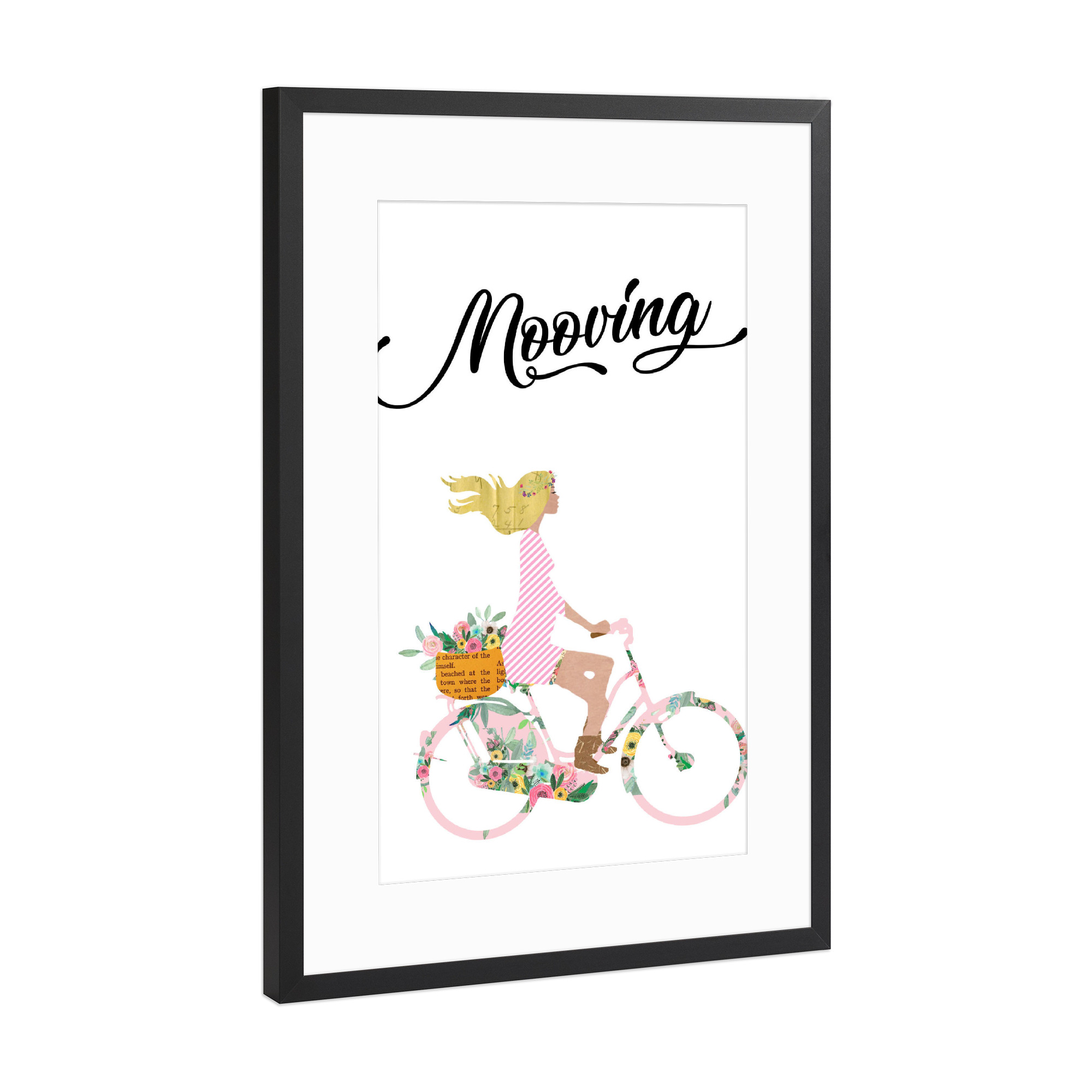 Poster mit Rahmen Schwarz (Metallic) "Moving" artboxONE - Typografie - Moving,Bike,Vintage