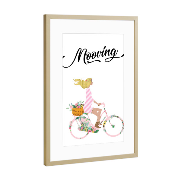 Poster mit Rahmen Gold "Moving" artboxONE - Typografie - Moving,Bike,Vintage