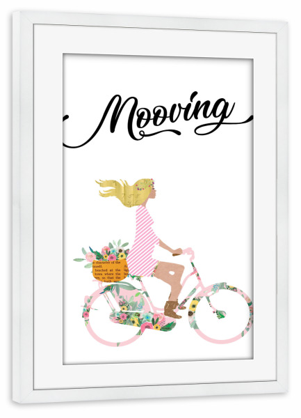 Poster mit Rahmen weiß "Moving" artboxONE - Typografie - Moving,Bike,Vintage
