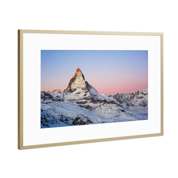 Poster mit Rahmen Gold "Matterhorn bei Sonnenaufgang" artboxONE - Natur - Zermatt,Schweiz