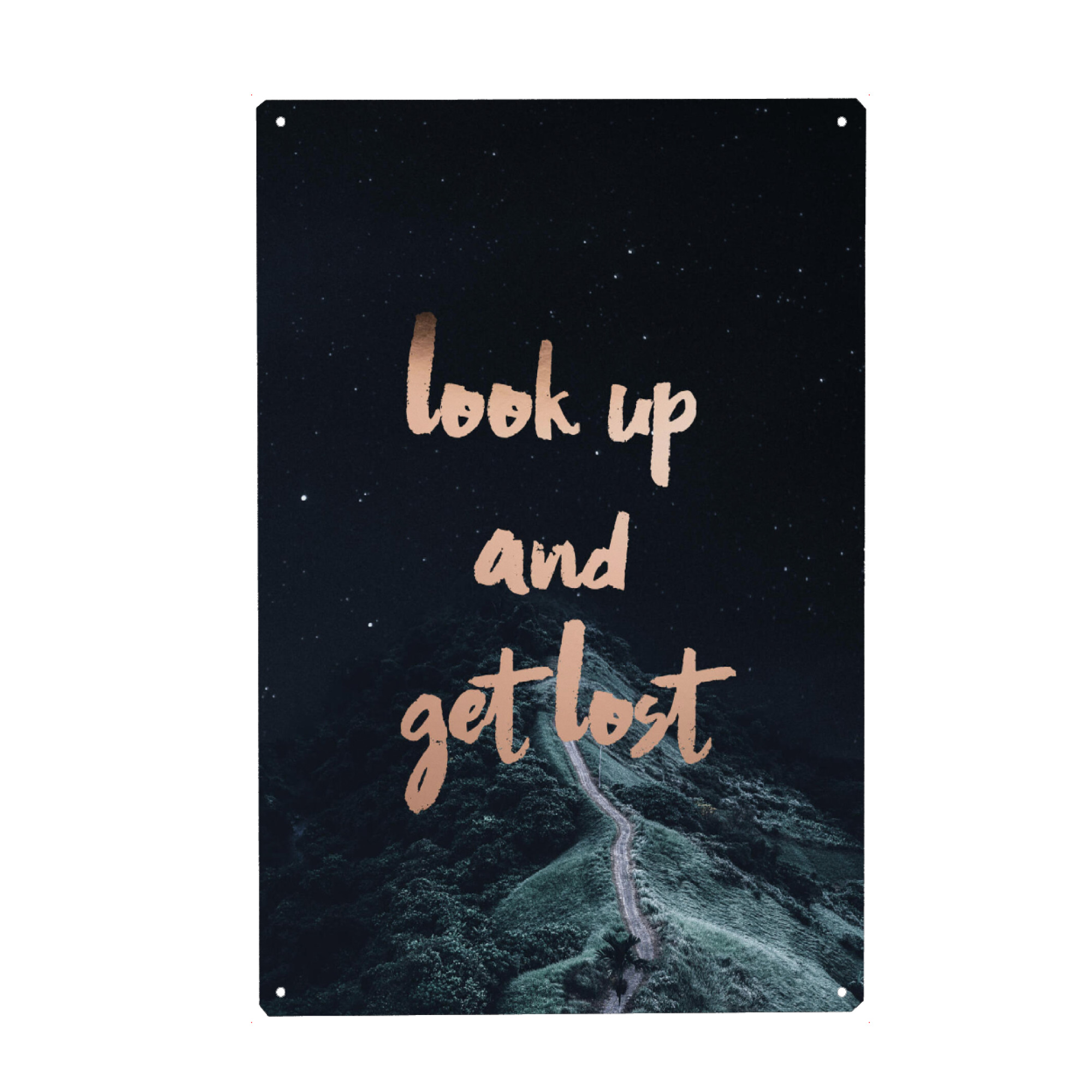 Metall Poster "Look up and get lost" artboxONE - Reise - Mountain,Road,Inspirational - Blechschild