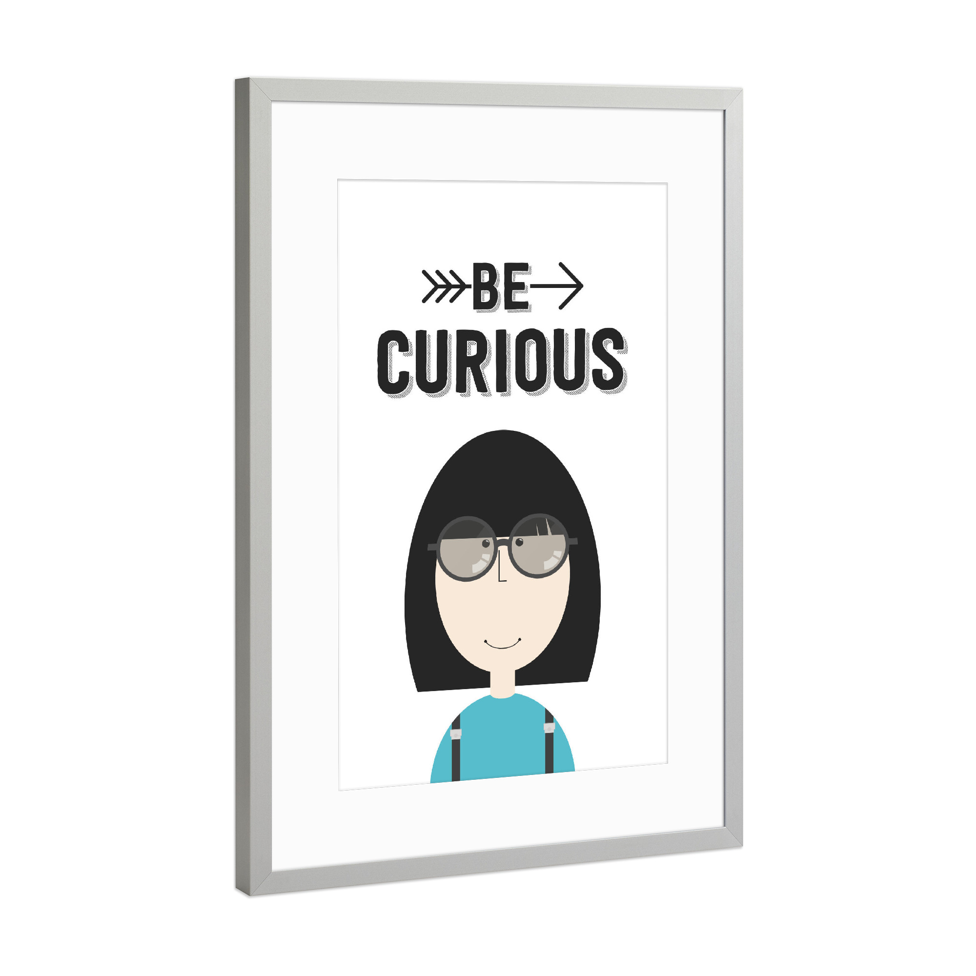 Poster mit Rahmen Silber "Emma - Be Curious!" artboxONE - Für Kinder - Motivation