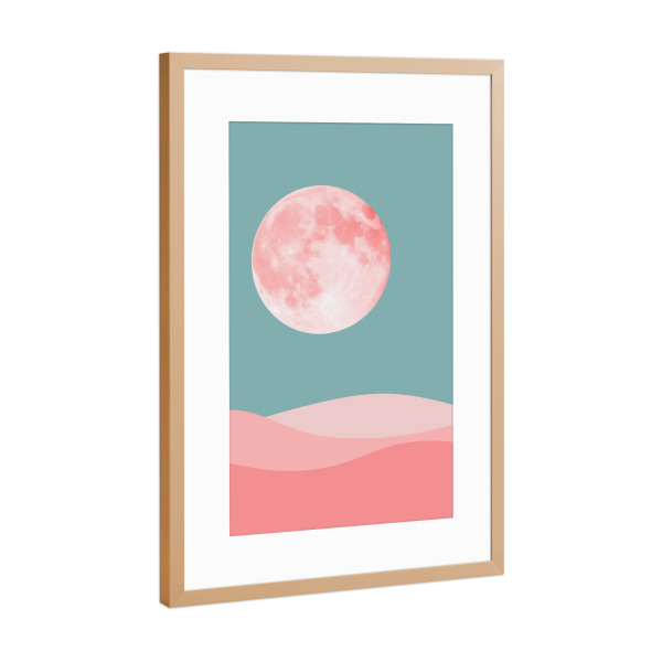 Poster mit Rahmen Kupfer "Pink moon landscape" artboxONE - Abstrakt - Moon,Desert