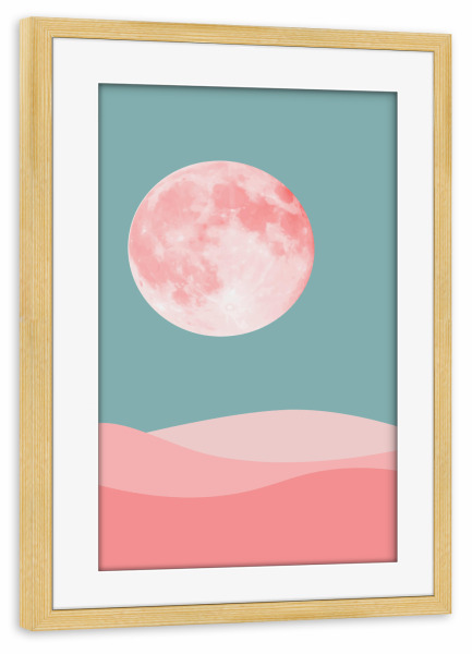 Poster mit Rahmen kiefer "Pink moon landscape" artboxONE - Abstrakt - Moon,Desert