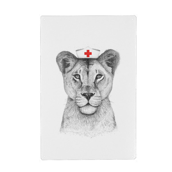 Holzbild "Dr. Löwin" artboxONE - Tiere - Löwe,Löwin,Doktorin,Doktor,Dr.,Krankenschwester,Nurse