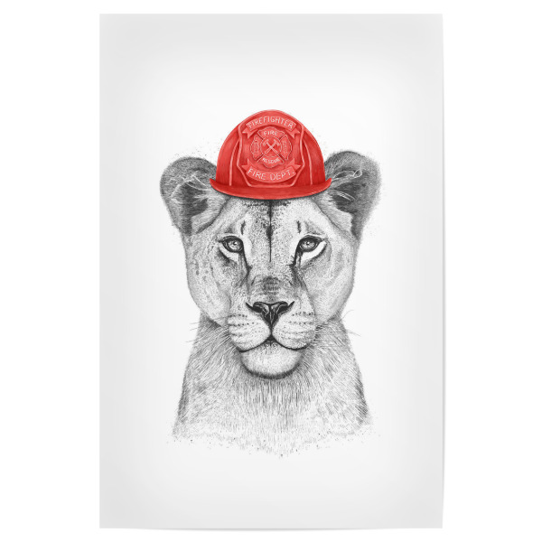 Poster 30x20 cm "Feuerwehr Löwin" artboxONE - Tiere - Löwe,Löwin,Feuerwehr,Feuerwehrfrau,Firefighter