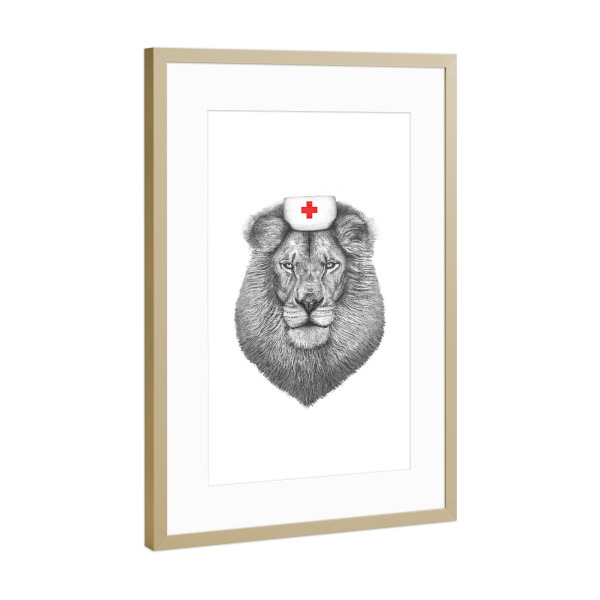 Poster mit Rahmen Gold "Dr. Löwe" artboxONE - Tiere - Löwe,Doktor,Dr.