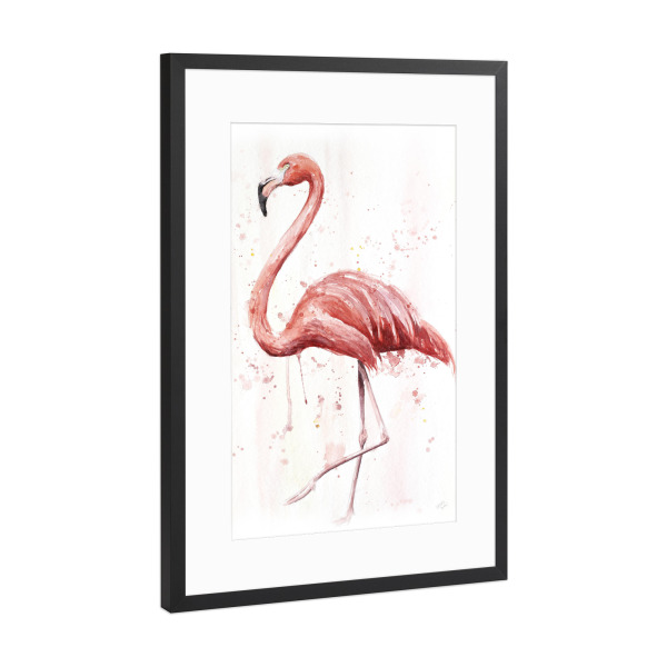 Poster mit Rahmen Schwarz (Metallic) "Flamingo Aquarell" artboxONE - Tiere - Flamingo