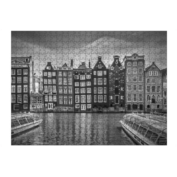 Puzzle Ravensburger "AMSTERDAM Tanzende Häuser" artboxONE - Schwarzweiß,Architektur,Städte / Amsterdam - Amsterdam,Gracht,Haus - Bild amsterdam