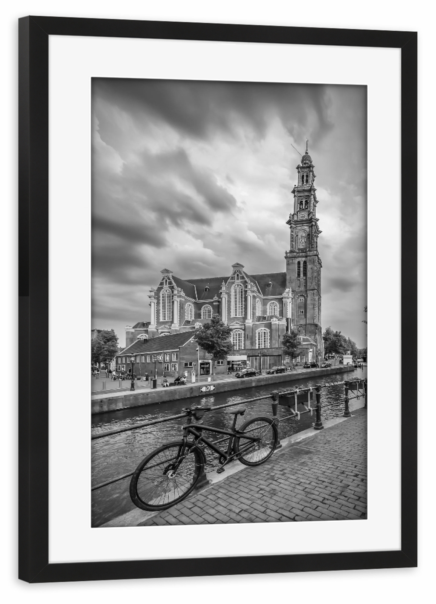 Poster mit Rahmen schwarz "AMSTERDAM Prinsengracht" artboxONE - Schwarzweiß,Städte / Amsterdam - Amsterdam,Fahrrad,Gracht