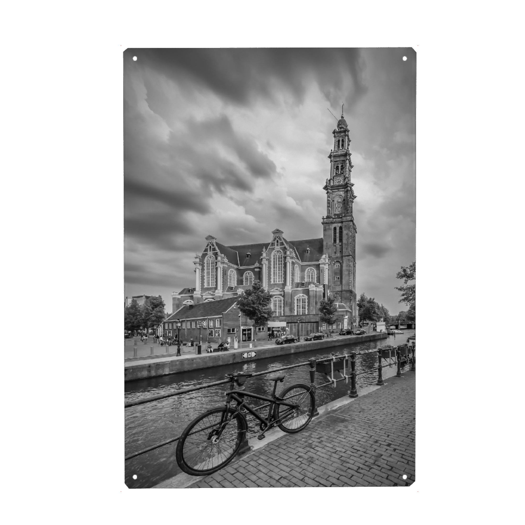 Metall Poster "AMSTERDAM Prinsengracht" artboxONE - Schwarzweiß,Städte / Amsterdam - Amsterdam,Fahrrad,Gracht - Blechschild