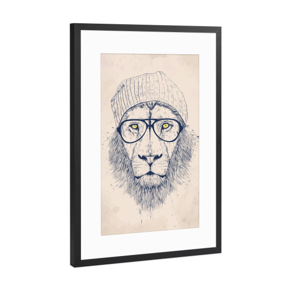 Poster mit Rahmen Schwarz (Metallic) "Cool lion" artboxONE - Tiere - Lion,Hipster