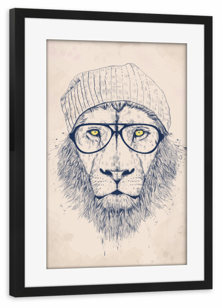 Poster mit Rahmen schwarz "Cool lion" artboxONE - Tiere - Lion,Hipster