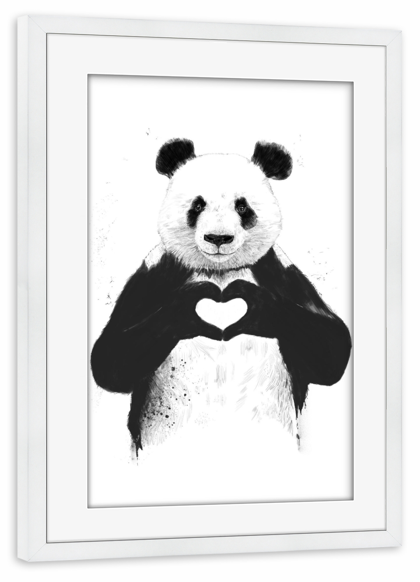 Poster mit Rahmen weiß "All you need is love Panda" artboxONE - Tiere,Schwarzweiß - Panda,Love,Heart