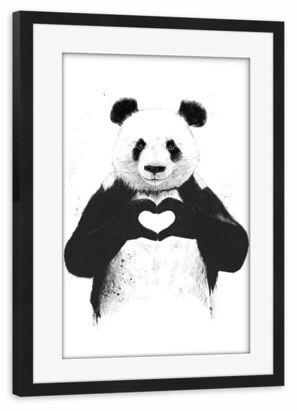 Poster mit Rahmen schwarz "All you need is love Panda" artboxONE - Tiere,Schwarzweiß - Panda,Love,Heart