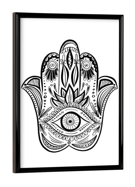 Poster mit schwarzem Rahmen "Hamsa Hand Drawn" artboxONE - Abstrakt,Schwarzweiß - Yoga,Hand,Mandala