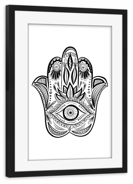 Poster mit Rahmen schwarz "Hamsa Hand Drawn" artboxONE - Abstrakt,Schwarzweiß - Yoga,Hand,Mandala