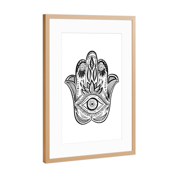 Poster mit Rahmen Kupfer "Hamsa Hand Drawn" artboxONE - Abstrakt,Schwarzweiß - Yoga,Hand,Mandala